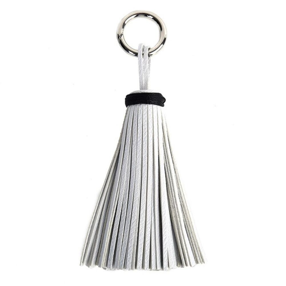 Jumbo White with Black Trim Tasseled Key Chain